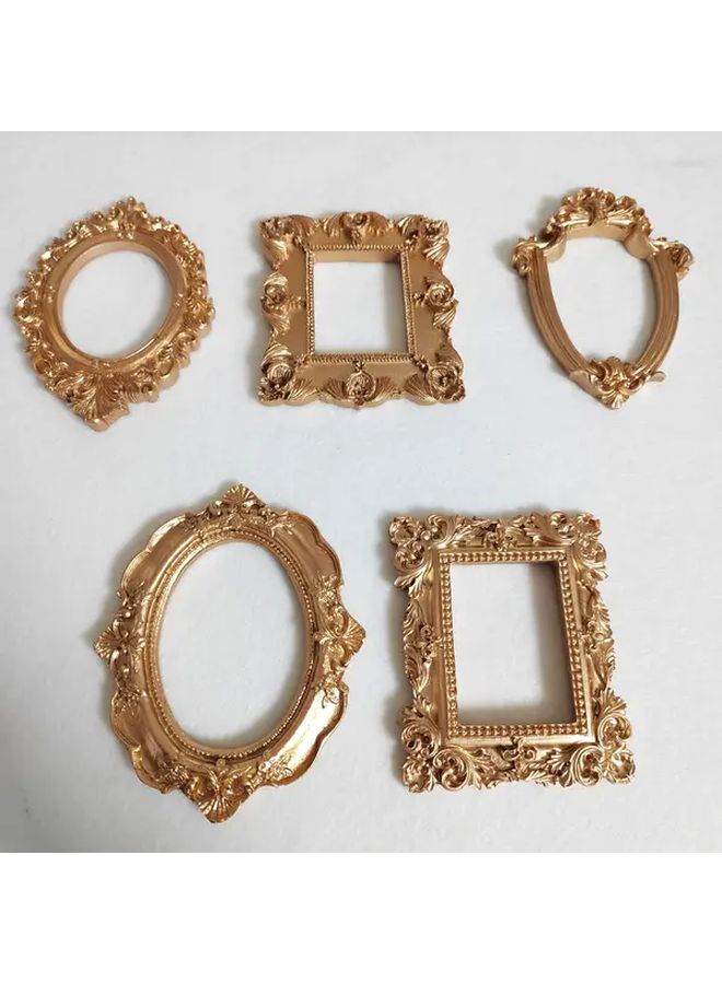 5 Piece Set Golden Resin Photo Frames Vintage Oval Rectangular Wall Tabletop Display - Image 5